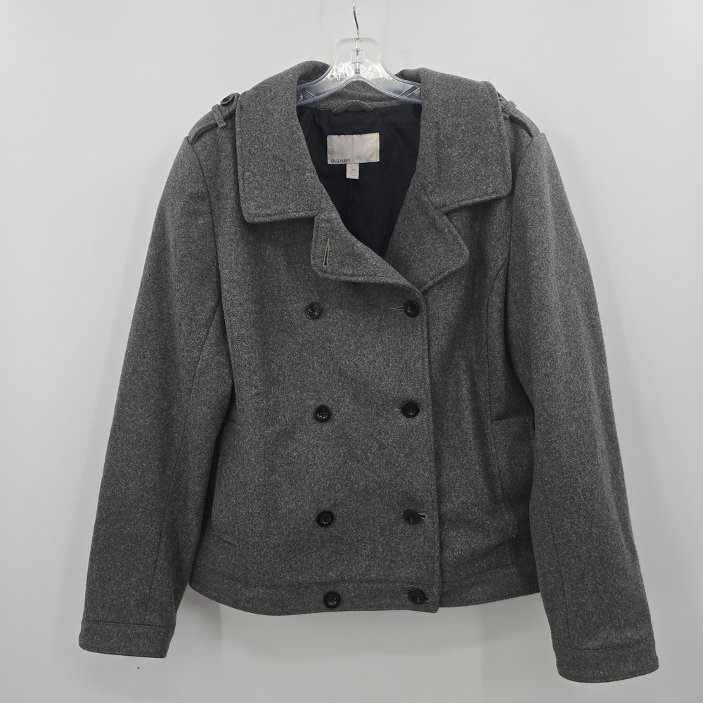 Old Navy Jacket Womens XXL Gray Wool Blend Double Breasted Pea Coat